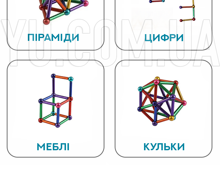 Магнитный конструктор Neo MIX COLOR (36 шт. магнитные палочки и 28 шт. стальные шарики)